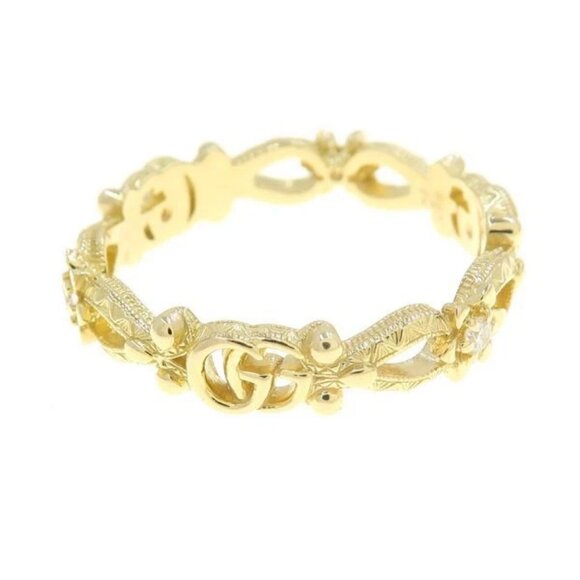GUCCI 3P Diamond Interlocking G Logo Flower Ring size US7 18k Yellow Gold Auth - Picture 1 of 7
